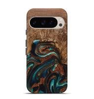 Pixel 9 Pro Wood Live Edge Phone Case - Julius (Teal & Gold, 725261)