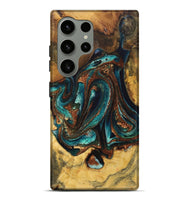 Galaxy S24 Ultra Wood Live Edge Phone Case - Evelyn (Teal & Gold, 725262)