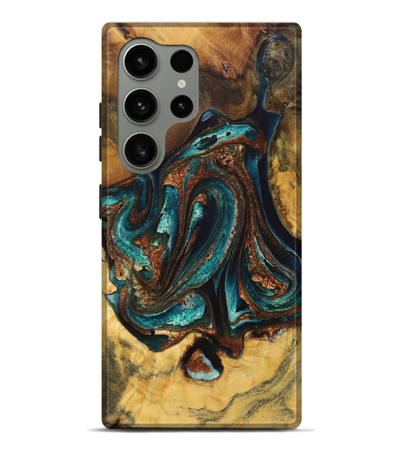 Galaxy S24 Ultra Wood Live Edge Phone Case - Evelyn (Teal & Gold, 725262)