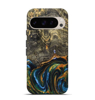 Pixel 9 Pro Wood Live Edge Phone Case - Khloe (Teal & Gold, 725271)