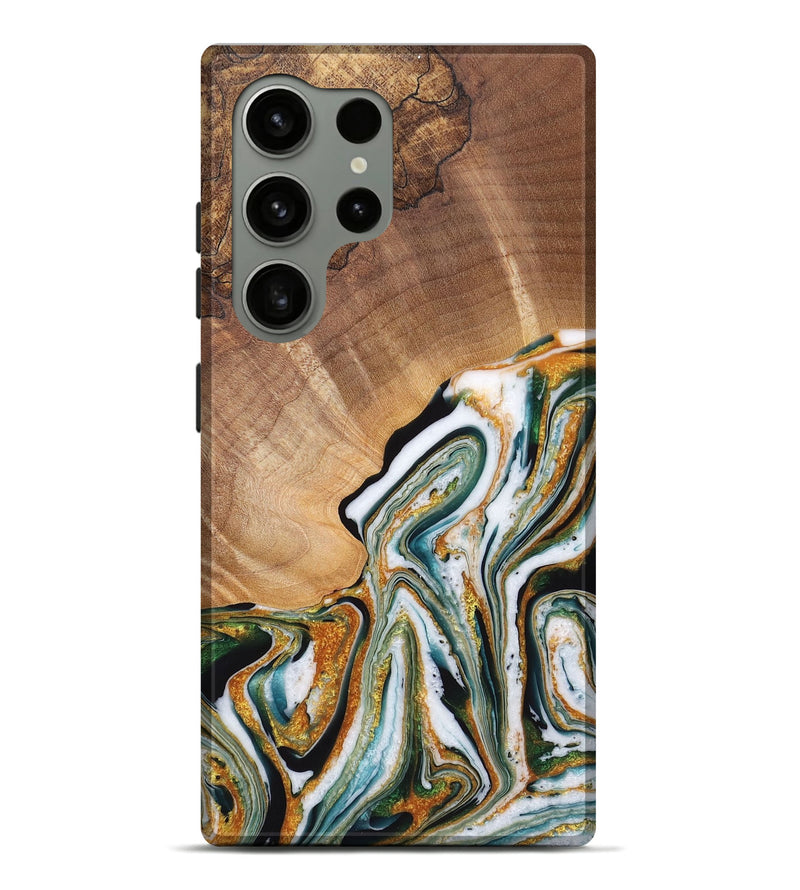 Galaxy S24 Ultra Wood Live Edge Phone Case - Caleb (Teal & Gold, 725272)