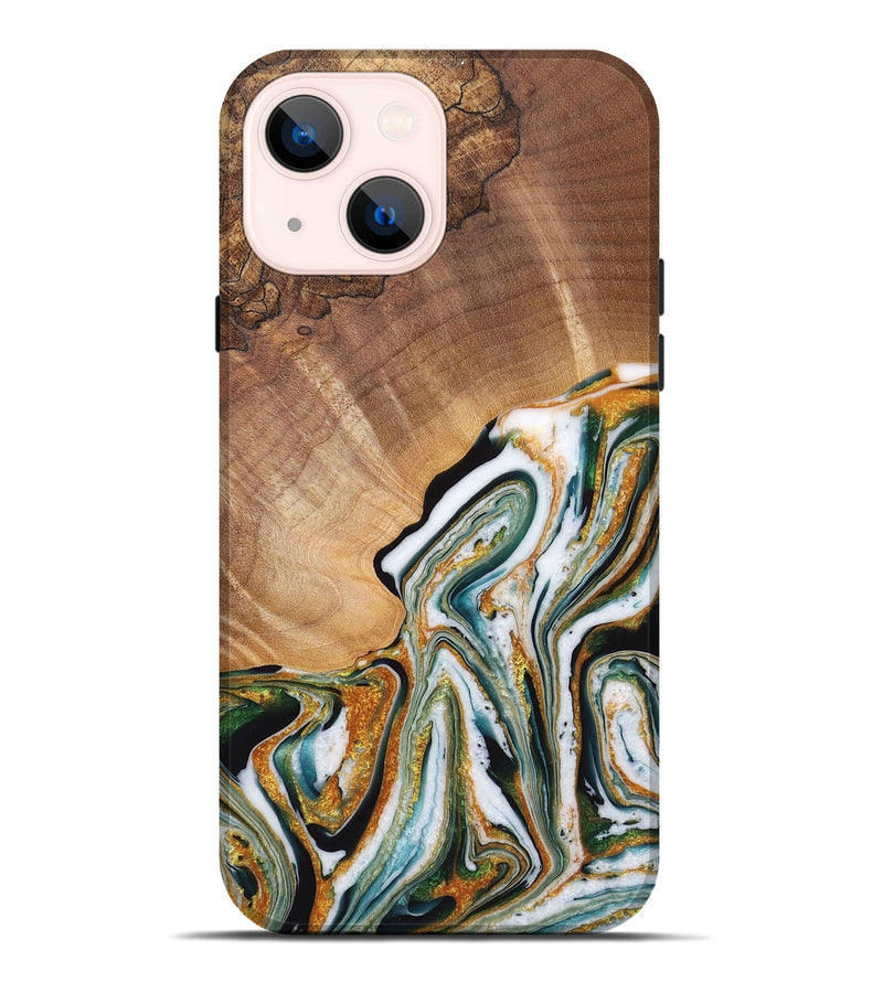 iPhone 14 Plus Wood Live Edge Phone Case - Caleb (Teal & Gold, 725272)