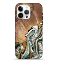 iPhone 15 Pro Max Wood Live Edge Phone Case - Caleb (Teal & Gold, 725272)