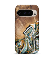 Pixel 9 Pro Wood Live Edge Phone Case - Caleb (Teal & Gold, 725272)