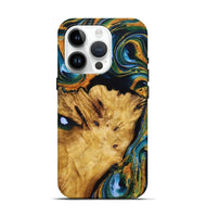 iPhone 15 Pro Wood Live Edge Phone Case - Sonya (Teal & Gold, 725273)