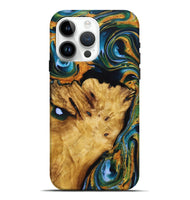 iPhone 15 Pro Max Wood Live Edge Phone Case - Sonya (Teal & Gold, 725273)