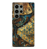 Galaxy S24 Ultra Wood Live Edge Phone Case - Devonte (Teal & Gold, 725278)