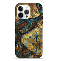 iPhone 15 Pro Max Wood Live Edge Phone Case - Devonte (Teal & Gold, 725278)