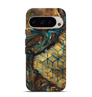 Pixel 9 Pro Wood Live Edge Phone Case - Devonte (Teal & Gold, 725278)