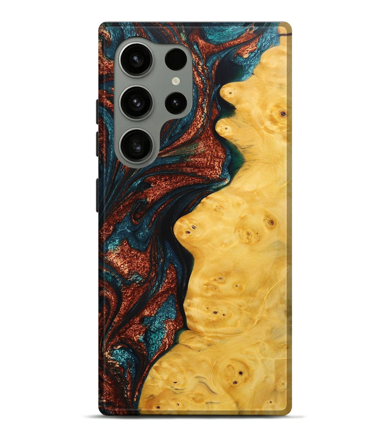 Galaxy S24 Ultra Wood Live Edge Phone Case - Lora (Teal & Gold, 725283)