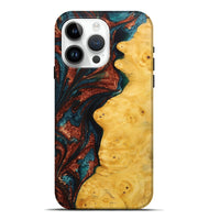 iPhone 15 Pro Max Wood Live Edge Phone Case - Lora (Teal & Gold, 725283)