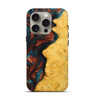 iPhone 16 Pro Wood Live Edge Phone Case - Lora (Teal & Gold, 725283)