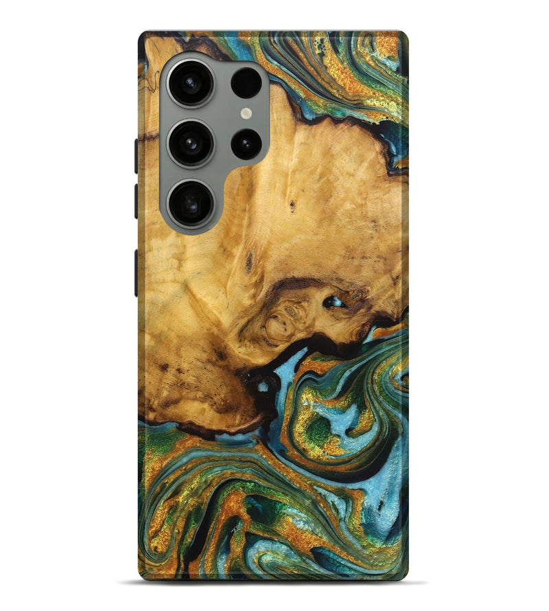 Galaxy S24 Ultra Wood Live Edge Phone Case - Perry (Teal & Gold, 725562)