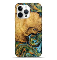 iPhone 15 Pro Max Wood Live Edge Phone Case - Perry (Teal & Gold, 725562)