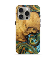 iPhone 16 Pro Wood Live Edge Phone Case - Perry (Teal & Gold, 725562)