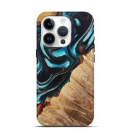 iPhone 15 Pro Wood Live Edge Phone Case - Piper (Teal & Gold, 725571)