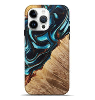 iPhone 15 Pro Max Wood Live Edge Phone Case - Piper (Teal & Gold, 725571)