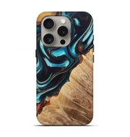 iPhone 16 Pro Wood Live Edge Phone Case - Piper (Teal & Gold, 725571)