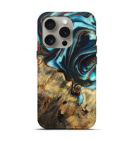 iPhone 16 Pro Wood Live Edge Phone Case - Ezequiel (Teal & Gold, 725572)