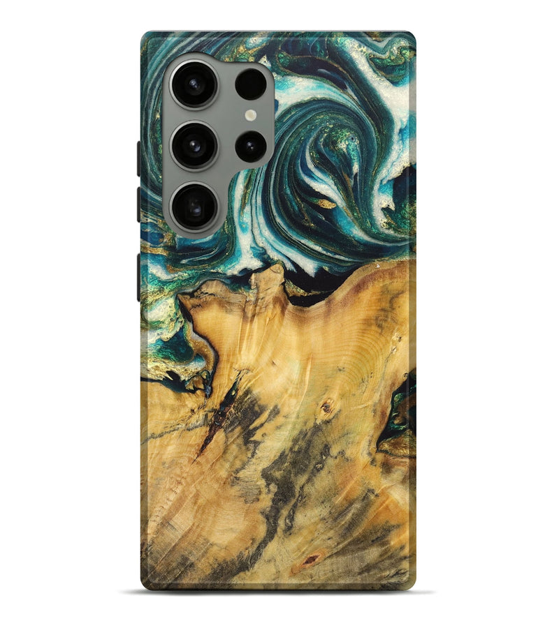 Galaxy S24 Ultra Wood Live Edge Phone Case - Gene (Teal & Gold, 725573)