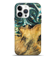 iPhone 15 Pro Max Wood Live Edge Phone Case - Gene (Teal & Gold, 725573)