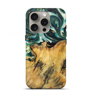 iPhone 16 Pro Wood Live Edge Phone Case - Gene (Teal & Gold, 725573)