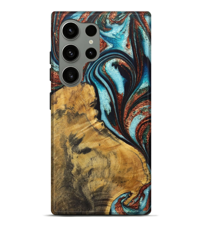 Galaxy S24 Ultra Wood Live Edge Phone Case - Milton (Teal & Gold, 725575)