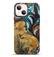 iPhone 14 Plus Wood Live Edge Phone Case - Milton (Teal & Gold, 725575)