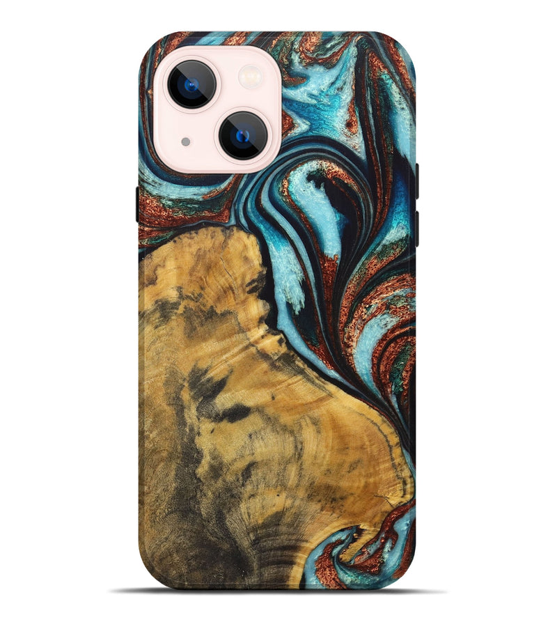 iPhone 14 Plus Wood Live Edge Phone Case - Milton (Teal & Gold, 725575)