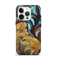 iPhone 15 Pro Wood Live Edge Phone Case - Milton (Teal & Gold, 725575)