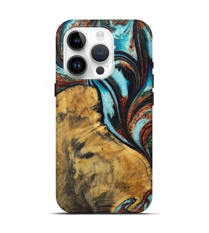 iPhone 15 Pro Wood Live Edge Phone Case - Milton (Teal & Gold, 725575)