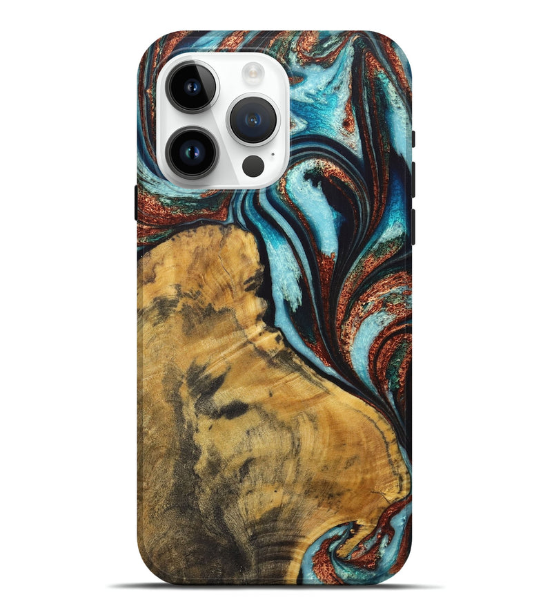 iPhone 15 Pro Max Wood Live Edge Phone Case - Milton (Teal & Gold, 725575)