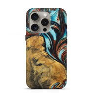 iPhone 16 Pro Wood Live Edge Phone Case - Milton (Teal & Gold, 725575)