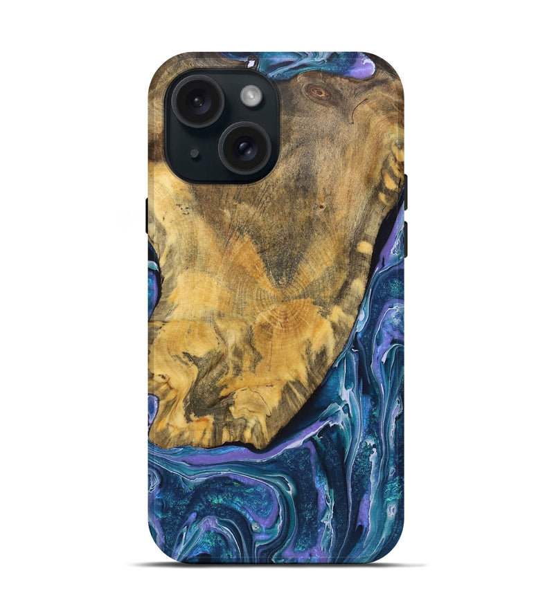 iPhone 15 Wood Live Edge Phone Case - Raelyn (Blue, 725599)