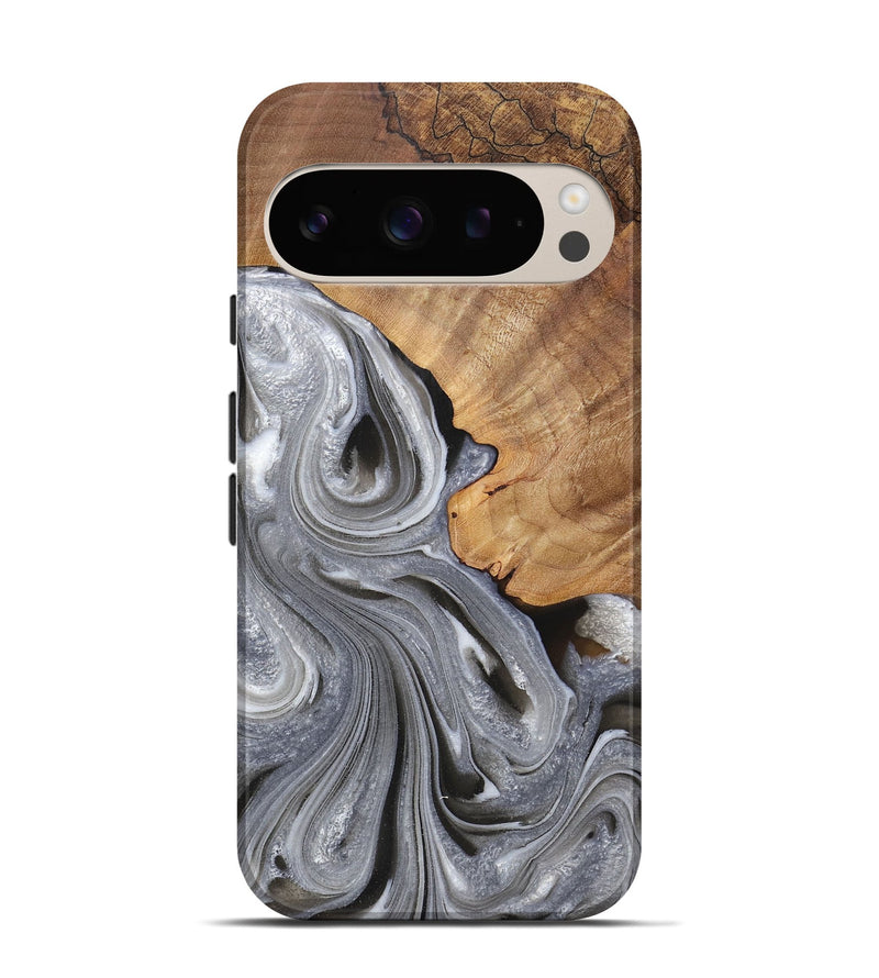 Pixel 9 Pro Wood Live Edge Phone Case - Jayden (Black & White, 725616)