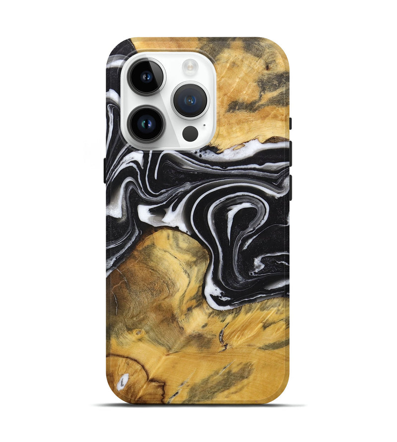 iPhone 15 Pro Wood Live Edge Phone Case - Ophelia (Black & White, 725617)