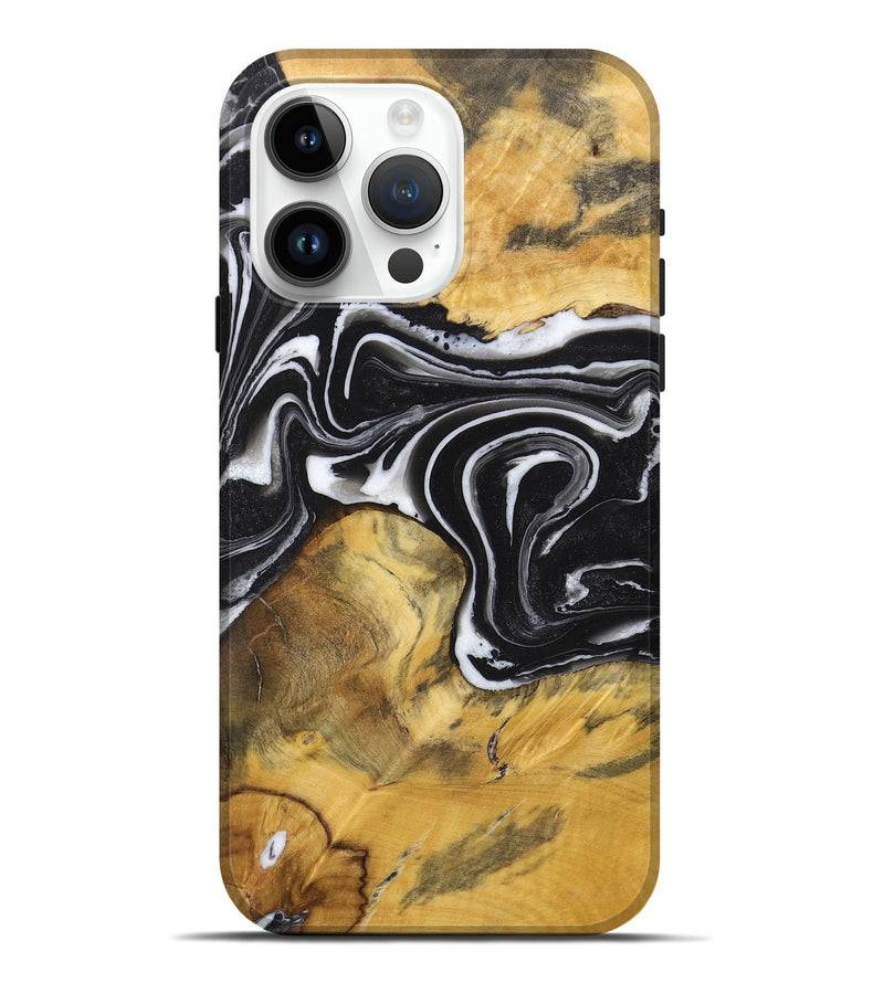 iPhone 15 Pro Max Wood Live Edge Phone Case - Ophelia (Black & White, 725617)