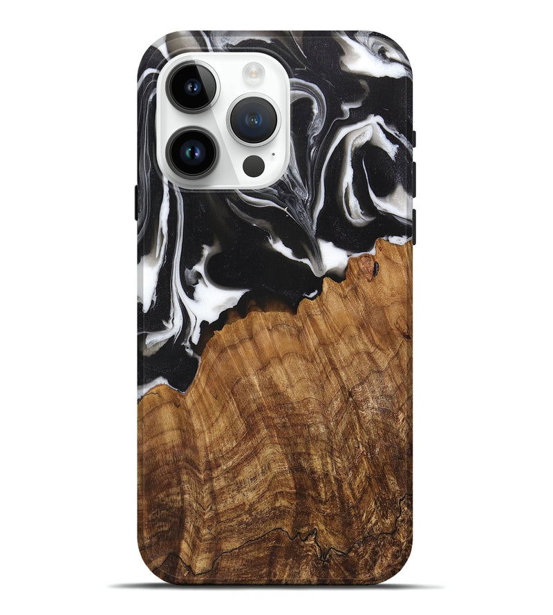 iPhone 15 Pro Max Wood Live Edge Phone Case - Aviana (Black & White, 725618)