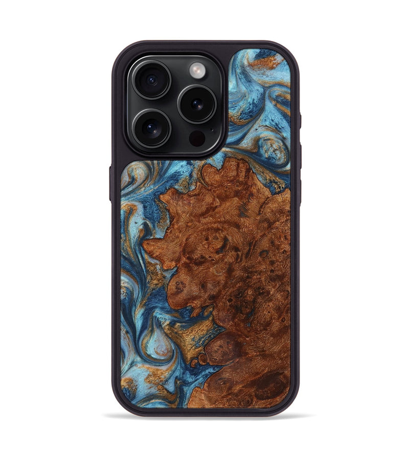 iPhone 15 Pro Wood Phone Case - Elmer (Teal & Gold, 725749)