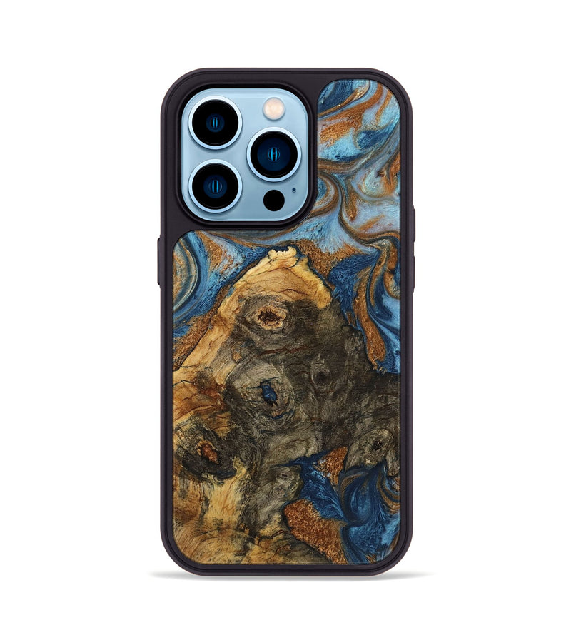 iPhone 14 Pro Wood Phone Case - Zander (Teal & Gold, 725750)