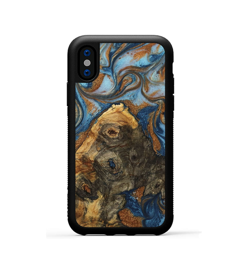 iPhone Xs Wood Phone Case - Zander (Teal & Gold, 725750)