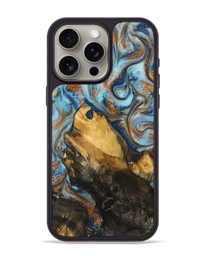 iPhone 15 Pro Max Wood Phone Case - Parker (Teal & Gold, 725751)