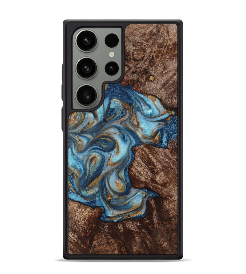 Galaxy S24 Ultra Wood Phone Case - Amora (Teal & Gold, 725752)