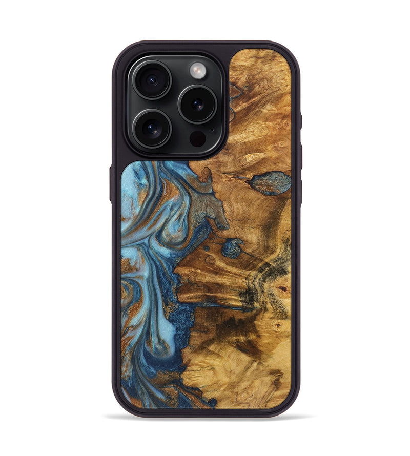 iPhone 15 Pro Wood Phone Case - Gregory (Teal & Gold, 725753)