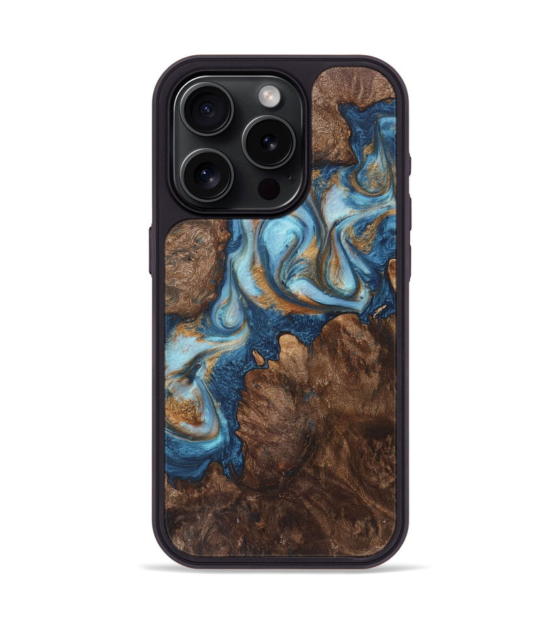 iPhone 15 Pro Wood Phone Case - Kevin (Teal & Gold, 725754)