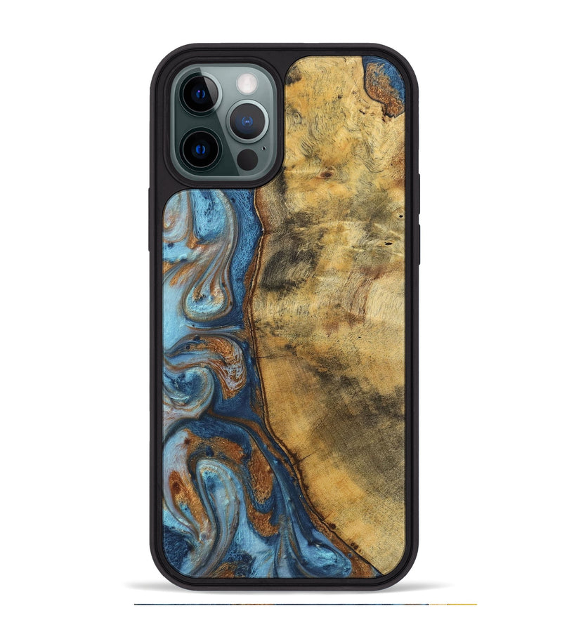 iPhone 12 Pro Max Wood Phone Case - Celeste (Teal & Gold, 725755)