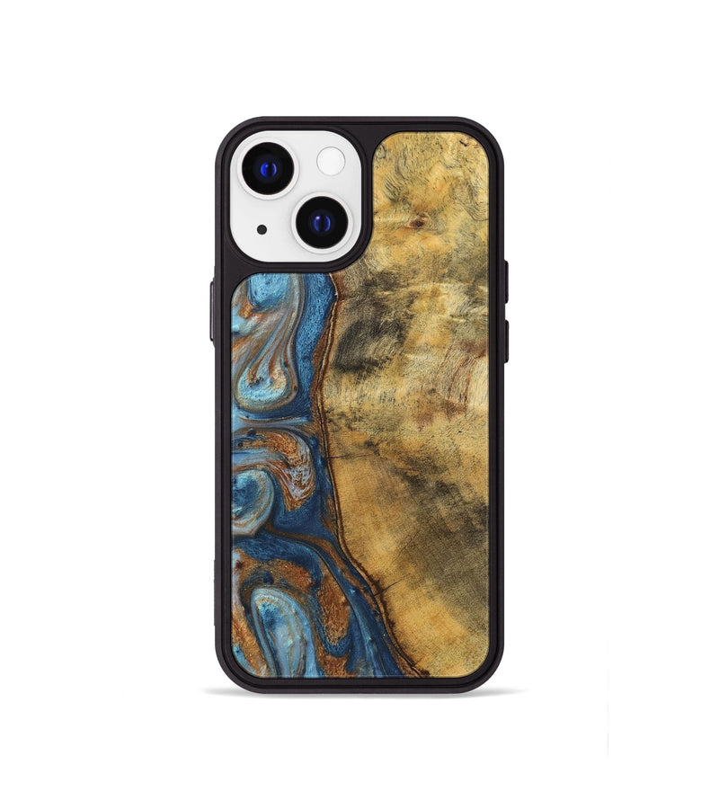 iPhone 13 mini Wood Phone Case - Celeste (Teal & Gold, 725755)