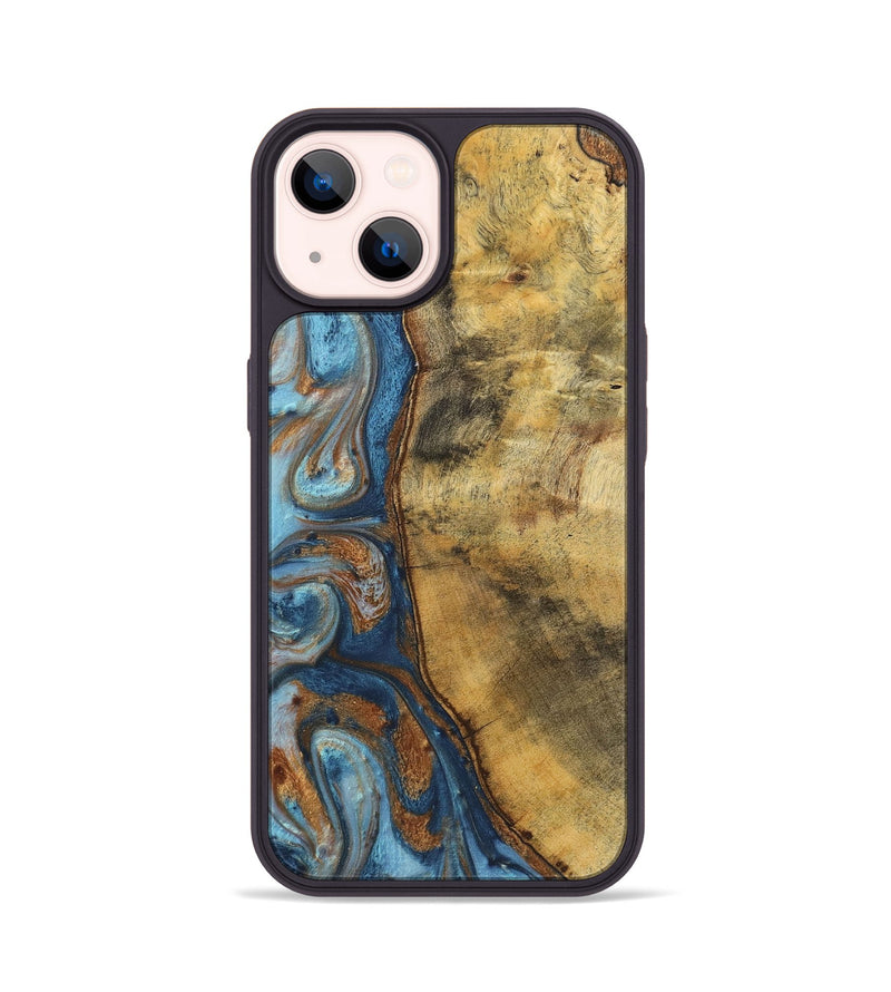 iPhone 14 Wood Phone Case - Celeste (Teal & Gold, 725755)