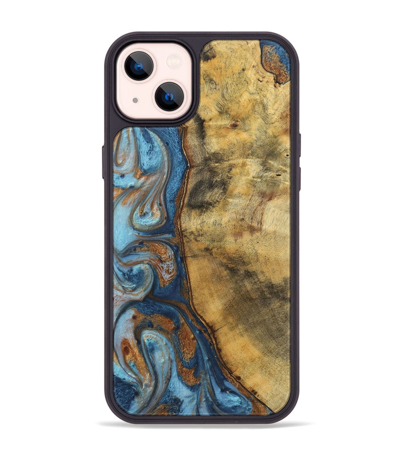 iPhone 14 Plus Wood Phone Case - Celeste (Teal & Gold, 725755)