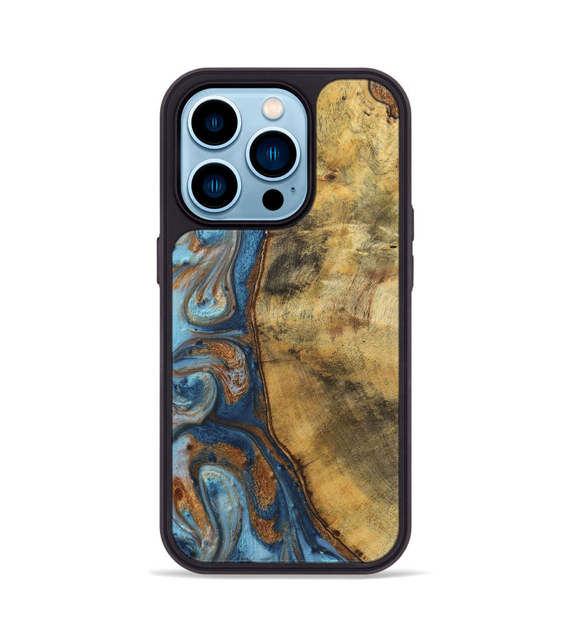 iPhone 14 Pro Wood Phone Case - Celeste (Teal & Gold, 725755)